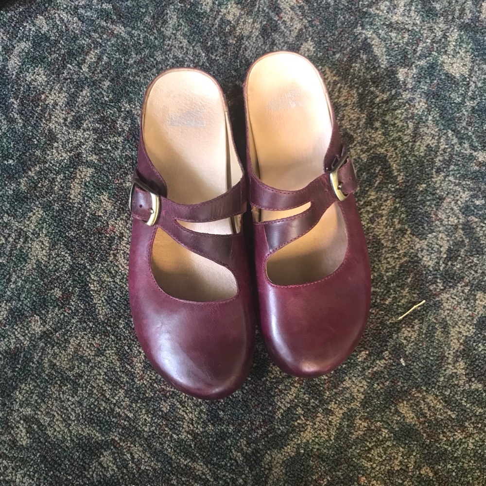 Dansko Leather Strap Purple Clogs